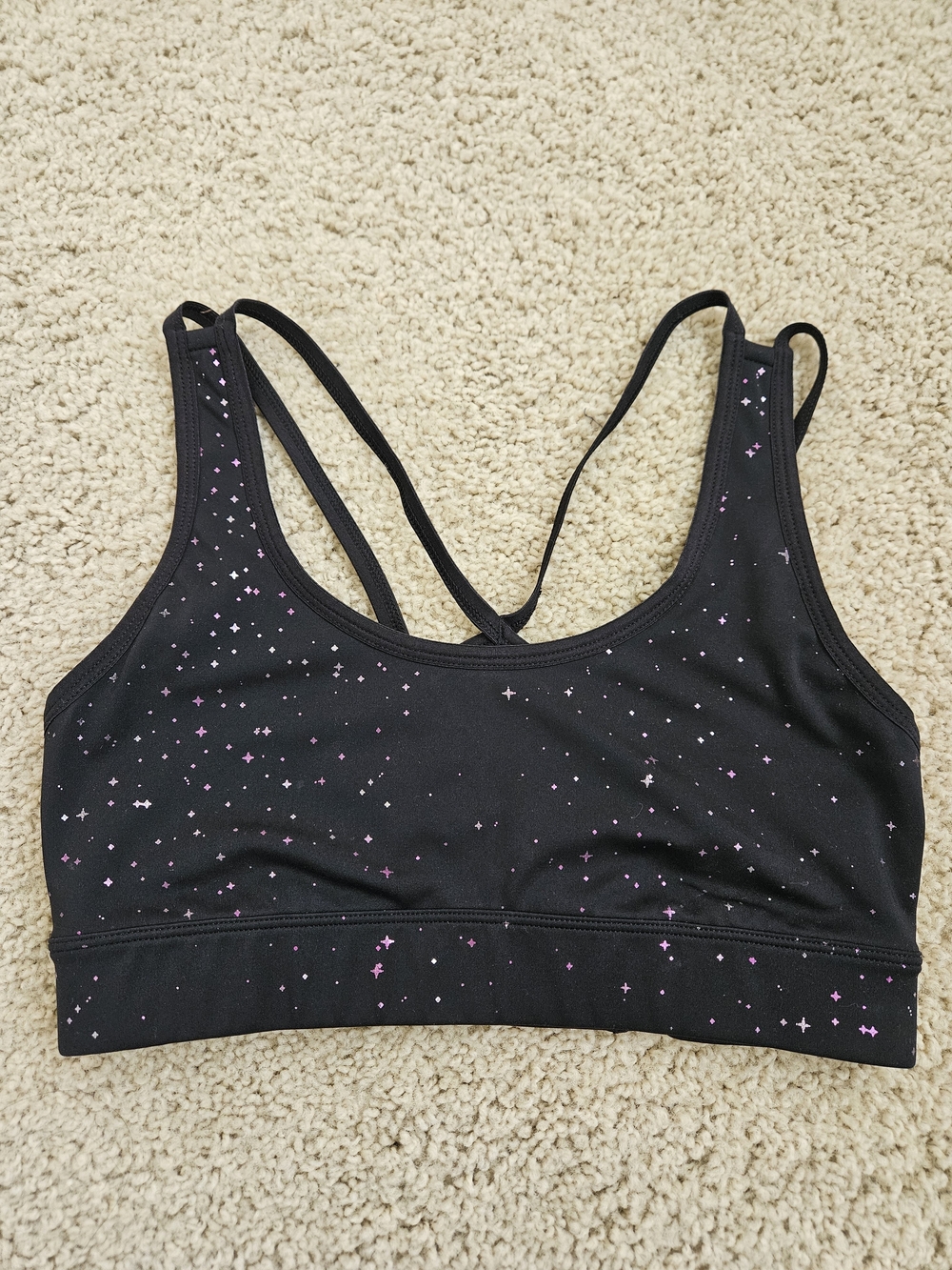Puma Black Sports Bra with Metallic Pink Star Speckle